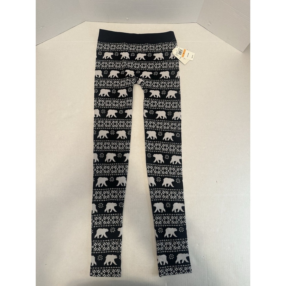 Hippie Rose Fleece Legging Black Ivory Bear Print Juniors Size Small Holiday